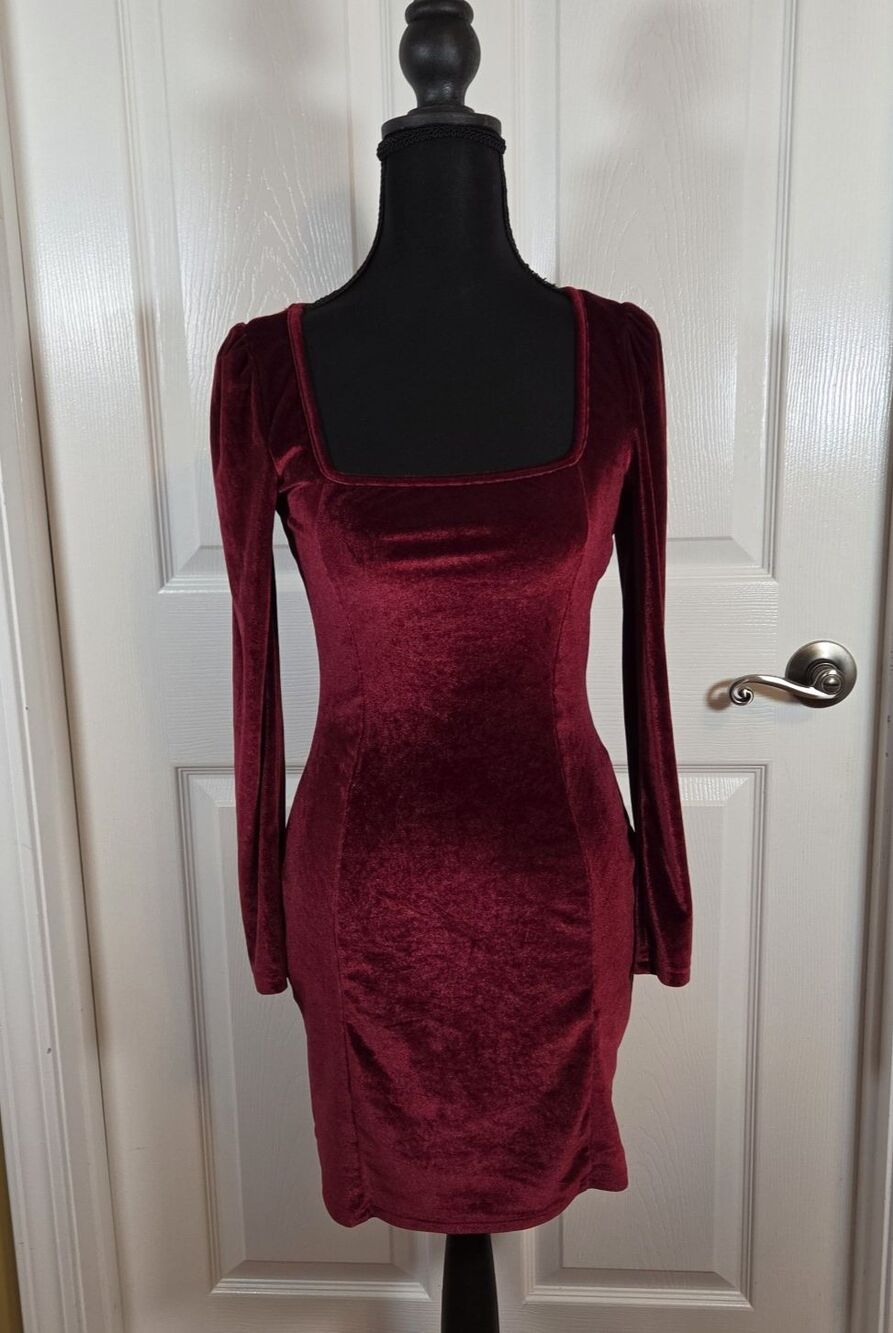 Red Velvet Dress Womens XS Stretchy Body Con Dark Romantic